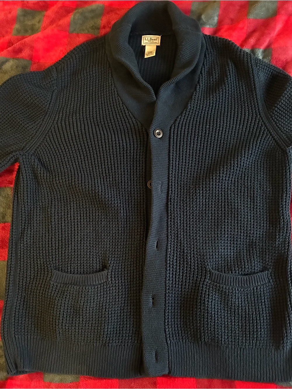 L.L. Bean Men's Navy Shawl Collar Knit Cardigan